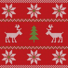 Red knitted Christmas sweater with deer seamless pattern N2