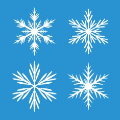 Collection of White Snowflakes and Blue Background