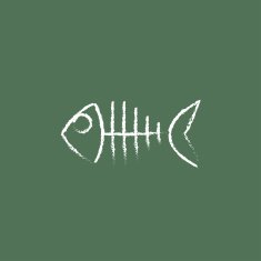 Fish skeleton icon drawn in chalk