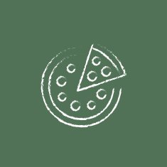 Whole pizza with a slice icon drawn in chalk N2