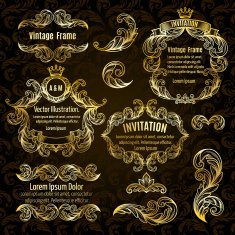 set gold frame and vintage design elements