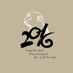 Calligraphy 2016 Happy New Year sign card with Monkey isolated N2