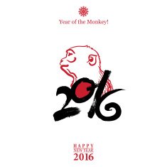 Calligraphy 2016 Happy New Year sign card with Monkey isolated N3