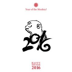 Calligraphy 2016 Happy New Year sign card with Monkey isolated N4