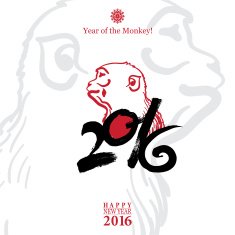 Calligraphy 2016 Happy New Year sign card with Monkey isolated N5