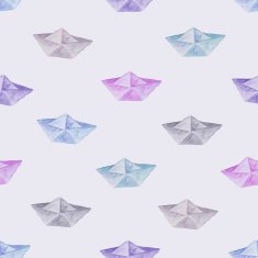 Paper boat seamless pattern in watercolor