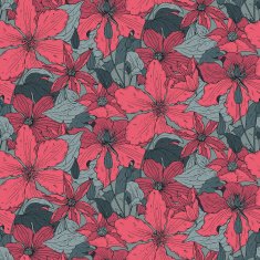 Floral seamless pattern on with hand drawn clematis flowers N3