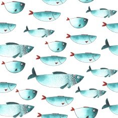 Pattern with Watercolor funny fishes