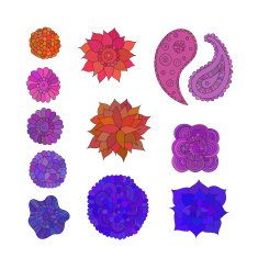 Set of colorful doodle flowers and paisley N2