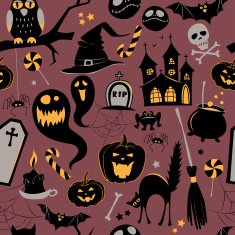 Seamless pattern Of Vintage Happy Halloween flat icons