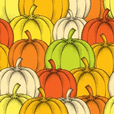 Seamless pattern with colorful dotted pumpkins