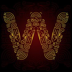 Vector Gold Mono Line style Geometric Font Letter W N2