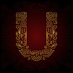 Vector Gold Mono Line style Geometric Font Letter U N2