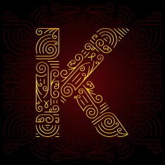 Vector Gold Mono Line style Geometric Font Letter K N2