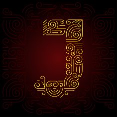 Vector Gold Mono Line style Geometric Font Letter J N2