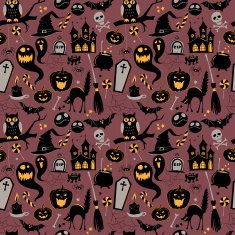 Seamless pattern Of Vintage Happy Halloween flat icons N2