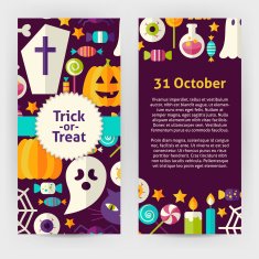 Vector Flyer Template of Flat Design Halloween Trick Treat Objects