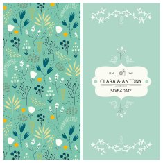 Vector wedding invitation 2 sides Floral background with hand drawn