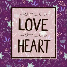 Vector love quote lettering on floral purple background Square frame