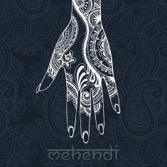 Illustration with mehendi drawing on woman`s hand
