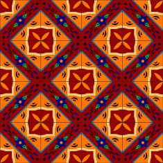 Mexican stylized talavera tiles seamless pattern in red and yellow