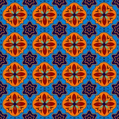 Mexican stylized talavera tiles seamless pattern in blue and red N3