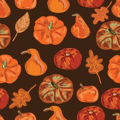 Seamless background with autumn pumpkins and leaves N2