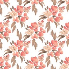 Watercolor illustration with leaves and flowers Seamless pattern 41