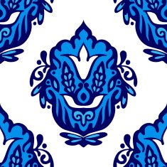 Luxury Damask flower seamless pattern blue background