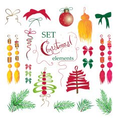 Set Christmas vintage holiday symbols for greeting cards