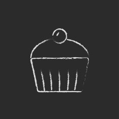 Cupcake with cherry icon drawn in chalk