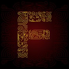 Vector Gold Mono Line style Geometric Font Letter F N2
