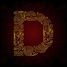Vector Gold Mono Line style Geometric Font Letter D N2