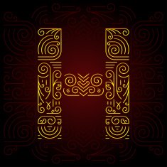Vector Gold Mono Line style Geometric Font Letter H N2