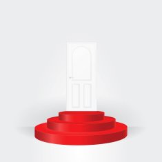 Red stair up to the white door business concept