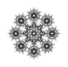 Round ornamental vector shape black pattern of snowflake isolated on