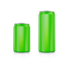 Set of green blank aluminium cans