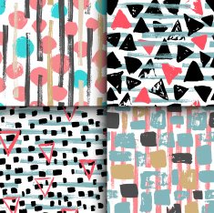 Collection of 4 hand drawn seamless geometric patterns