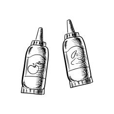 Ketchup and mustard bottles sketch icons