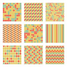 Set of nine geometric seamless tile patterns and backgrounds
