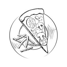 French fries and italian pepperoni pizza sketch