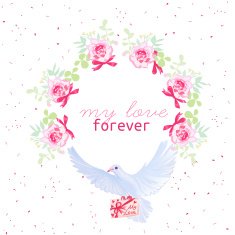 Dove with love letter and rose bouquets vector design frame