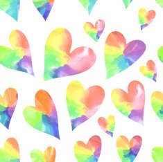 Watercolor rainbow hearts seamless pattern