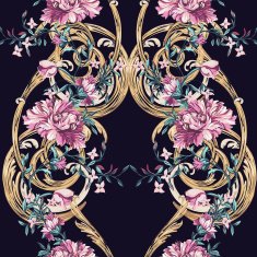 decorative flowers with barocco pattern on a dark background