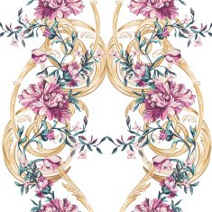 decorative flowers with barocco seamless pattern