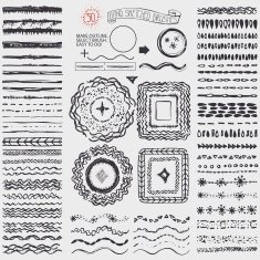 Doodle artistic pattern brushes wreath frame Black N2