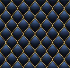 Dark Deep Blue with Gold Quilted Leather Seamless Background Vector N2