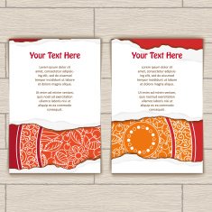Set of Cards Decorated With Red and Gold Mandala
