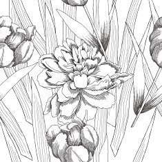 Black and white seamless pattern with flowers-09