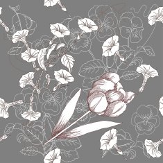 Brown seamless pattern with flowers